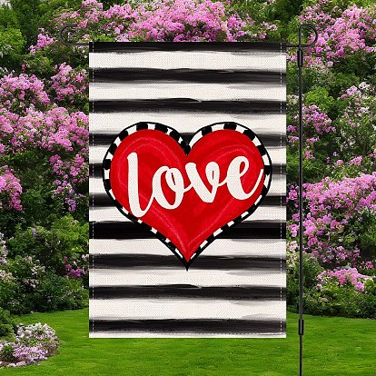 Banderas de jardín de lino con tema del día de San Valentín., cartel de banderas de jardín de doble cara, para aniversario boda casa decoración al aire libre, rectángulo con corazón de tartán a rayas