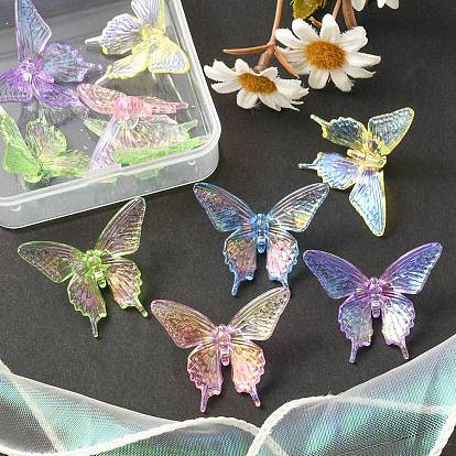 Cuentas acrílicas transparentes iridiscentes de arco iris chapadas en UV., mariposa