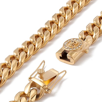 304 collar de cadenas curvas de acero inoxidable con calavera de diamantes de imitación para hombres y mujeres