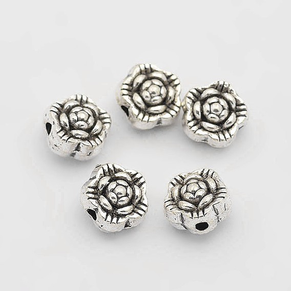 Perles de fleur en alliage de style tibétain, 6x4mm, Trou: 1mm