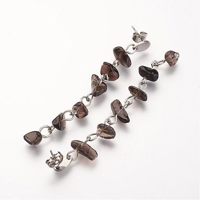 Chip Gemstone Dangle Stud Earrings, with 304 Stainless Steel Teardrop Ear Stud Components