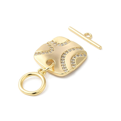 Brass Micro Pave Clear Cubic Zirconia Toggle Clasps, Square