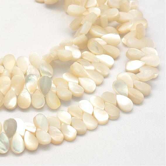 Natural Sea Shell Beads, Drop, 9x6x2~3mm, Hole: 1mm