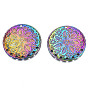 Rainbow Color Alloy Pendants, Cadmium Free & Nickel Free & Lead Free, Flat Round with Flower
