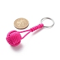 Braided Ball Rope Polyester Keychains, with 304 Stainless Steel Findings, Round