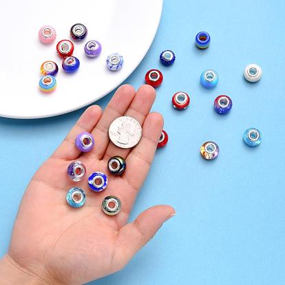 Acrylic & Resin & Polymer Clay Rhinestone European Beads, Large Hole Beads, with Silver Color Core, Rondelle