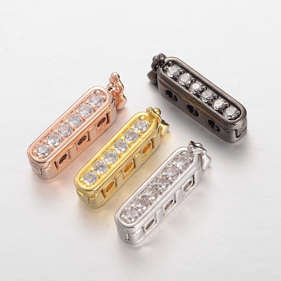 Rectangle Brass Micro Pave Cubic Zirconia Twister Clasps, Cadmium Free & Lead Free, 19x5x7mm, Hole: 1.5mm
