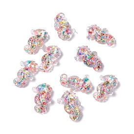 Transparent Resin Cabochons, Sea Horse with Sequins