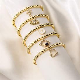 Bracelet géométrique en œil de croix pour femmes - chaîne de perles de cuivre élégante et minimaliste