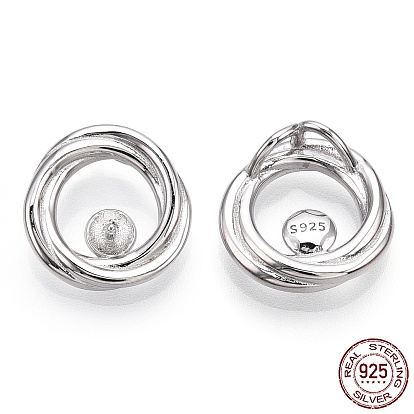 925 fianzas de clavija de plata esterlina, Forma de anillo, por medio perforó perlas, sin níquel, con sello s925