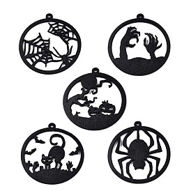 Halloween Theme Imitation Leather Pendants, Flat Round, Black