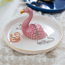 Porcelain Flamingo Ring Holder, Jewelry Tray, for Holding Small Jewelries, Rings, Necklaces, Earrings, Bracelets, Trinket, for Women Girls Birthday Gift