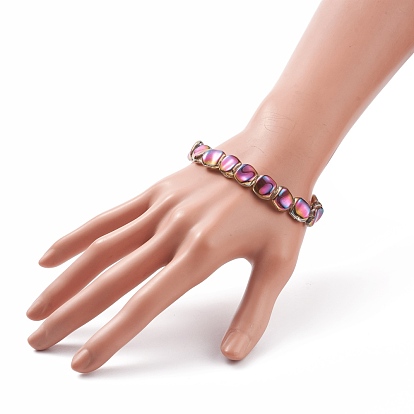 Rectangle Glass Beaded Stretch Bracelet for Women