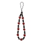 Round Natural Lava Rock & Heart Glass Beaded Mobile Straps, Nylon Braided Strap Mobile Accessories Decoration