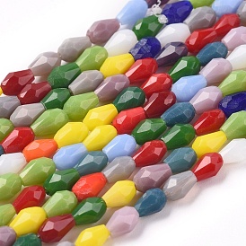 Imitation Jade Glass Beads Strands, Faceted, Teardrop