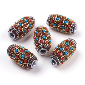 Handmade Indonesia Beads, with Metal Findings and Resin Cabochons, Platinum & Golden, Oval