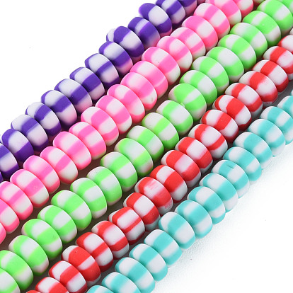 Handmade Polymer Clay Beads Strands, for DIY Jewelry Crafts Supplies, Flat Round