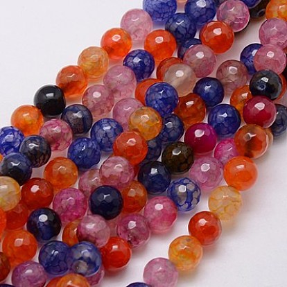 Natural Dragon Veins Agate Beads Strands, Faceted, Dyed, Round