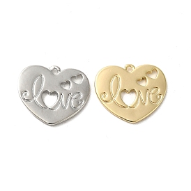 Valentine's Day Brass Pendants, Heart with Word Love