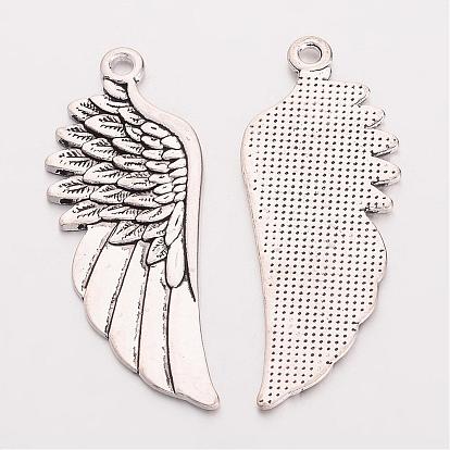 Tibetan Style Alloy Wing Large Pendants, Lead Free and Cadmium Free, 56x21x1.5mm, Hole: 3mm