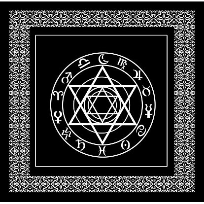 Nappe de tarot non tissée pour la divination, bloc de cartes de tarot, pendule magie pentacle runes tissu, carrée, noir, motif constellation/étoile de david