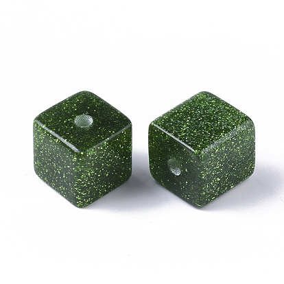 Resin Beads, with Silver Powder, Glitter Beads, Cube