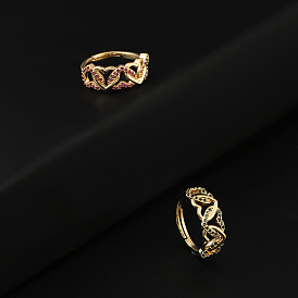 18K Gold Plated Heart-shaped Ring with Hollow-out Design and Micro-inlaid Zircon for Women's Fashion Jewelry