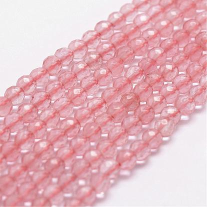 Cherry Quartz Glass Beads Strands, Faceted, Round