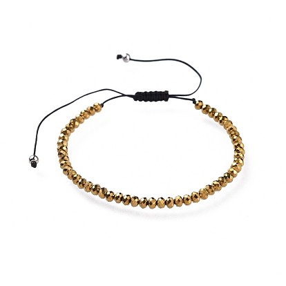 Adjustable Electroplate Glass Braided Bead Bracelets, with Nylon Thread and 304 Stainless Steel Spacer Beads