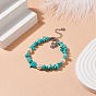 Synthetic Turquoise(Dyed) Chips & Imitation Pearl Beaded Bracelet with Alloy Turtle Charm, Gemstone Jewelry for Women