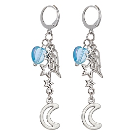 Alloy Dangle Leverback Earrings for Women, Moon & Star & Wing Tassel Earrings