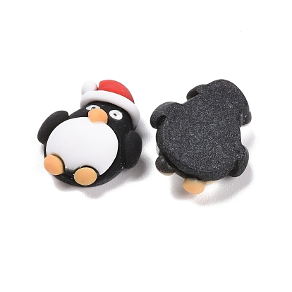 Cabochons en résine, le thème de Noël, pingouin avec chapeau de noël