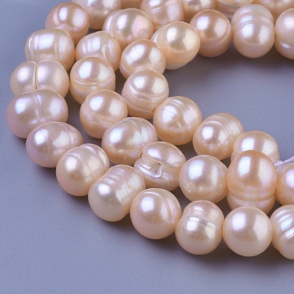 Hilos de perlas de agua dulce cultivadas naturales, rondo, 7~8 mm, agujero: 0.8 mm, sobre 57 unidades / cadena, 14.37 pulgada