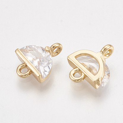Brass Cubic Zirconia Links, Half Round, Clear, Real 18K Gold Plated