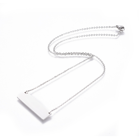 304 Stainless Steel Pendant Necklaces, with Cable Chains, Rectangle