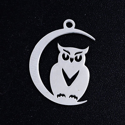 Pendentifs en acier inoxydable, pour halloween, hibou avec la lune