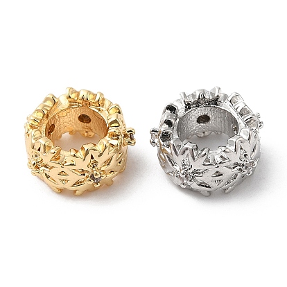 Perles de style européen en laiton micro pavé de zircone cubique, Perles avec un grand trou   , anneau avec fleur