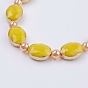 Opaque Glass Beads Strands, with Brass Findings, Faceted, Oval