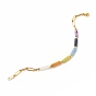 Natural Mixed Gemstone Curved Tube Beaded Bracelet with 304 Stainless Steel Paperclip Chains, Chakra Jewelry for Women
