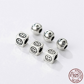 Rhodium Plated 925 Thailand Sterling Silver Spacer Beads, Smiling Face Beads, Antique Silver Color