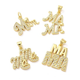 Brass Micro Pave Clear Cubic Zirconia Pendants, Words