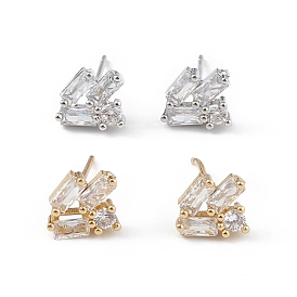 Clear Cubic Zirconia Geometric Stud Earrings, Brass Jewelry for Women, Long-Lasting Plated, Lead Free & Cadmium Free