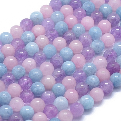 Brins de perles aigue-marine naturelles et quartz rose et améthyste, ronde