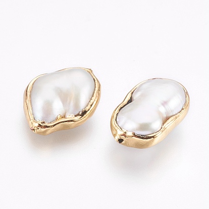 Natural Baroque Pearl Cultured Freshwater Pearl Beads, Edge Plated, Nuggets