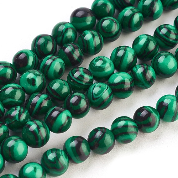 Perlas de malaquita sintética hebras, teñido, rondo