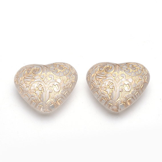 Perles acryliques plaquées, métal enlacée, cœur