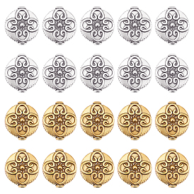 CHGCRAFT 48Pcs 2 Colors Tibetan Style Alloy Beads, Flat Round with Flower