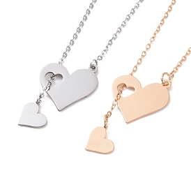302 Stainless Steel Heart Puzzle Pendant Lariat Necklaces, Lariat Y Necklace with Cable Chains for Women