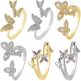 Открытое кольцо-манжета с кубическим цирконием и бабочкой, украшения из латуни для женщин