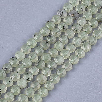Perles naturelles préhnite brins, facette, plat rond